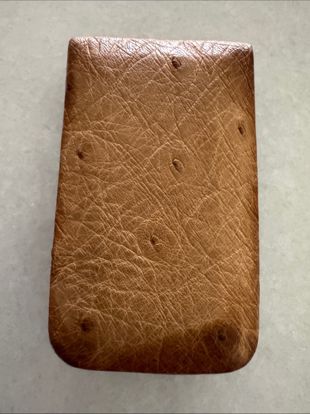Lucchese Genuine Full Quill Ostrich Leather Magnetic Money Clip Cognac Tan